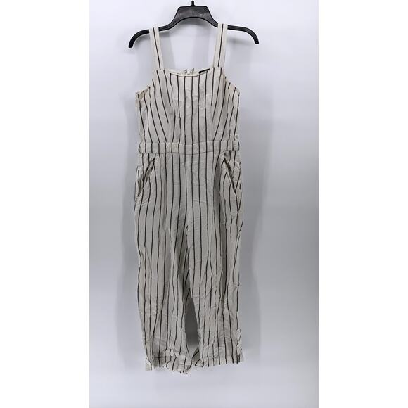 ANN TAYLOR LOFT Women's Petite Black-Cream Striped Linen-Blend Jumpsuit SZ XSP - Picture 1 of 11